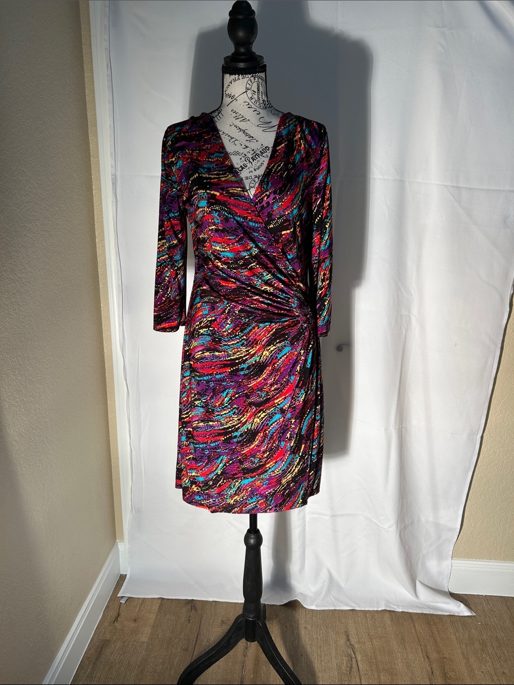 Aa Studio Multicolor Swirl Long Sleeve Wrap Dress